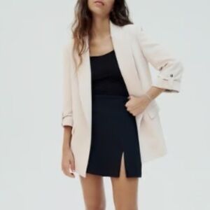 NWOT Zara Sand Open Front Blazer with Rolled-Up Sleeves. Size XS.